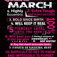 10 Reasons Queens Are Born in March - Birthday Shirt - Bliss Birthday Shirts - Small - Black