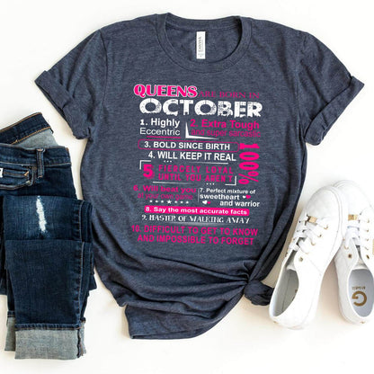 10 Reasons Queens Are Born in October - Birthday Shirt - Bliss Birthday Shirts - Heather Navy - Small