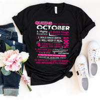 10 Reasons Queens Are Born in October - Birthday Shirt - Bliss Birthday Shirts - Small - Black