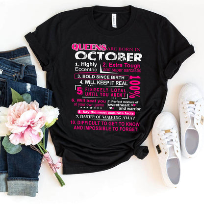 10 Reasons Queens Are Born in October - Birthday Shirt - Bliss Birthday Shirts - Small - Black