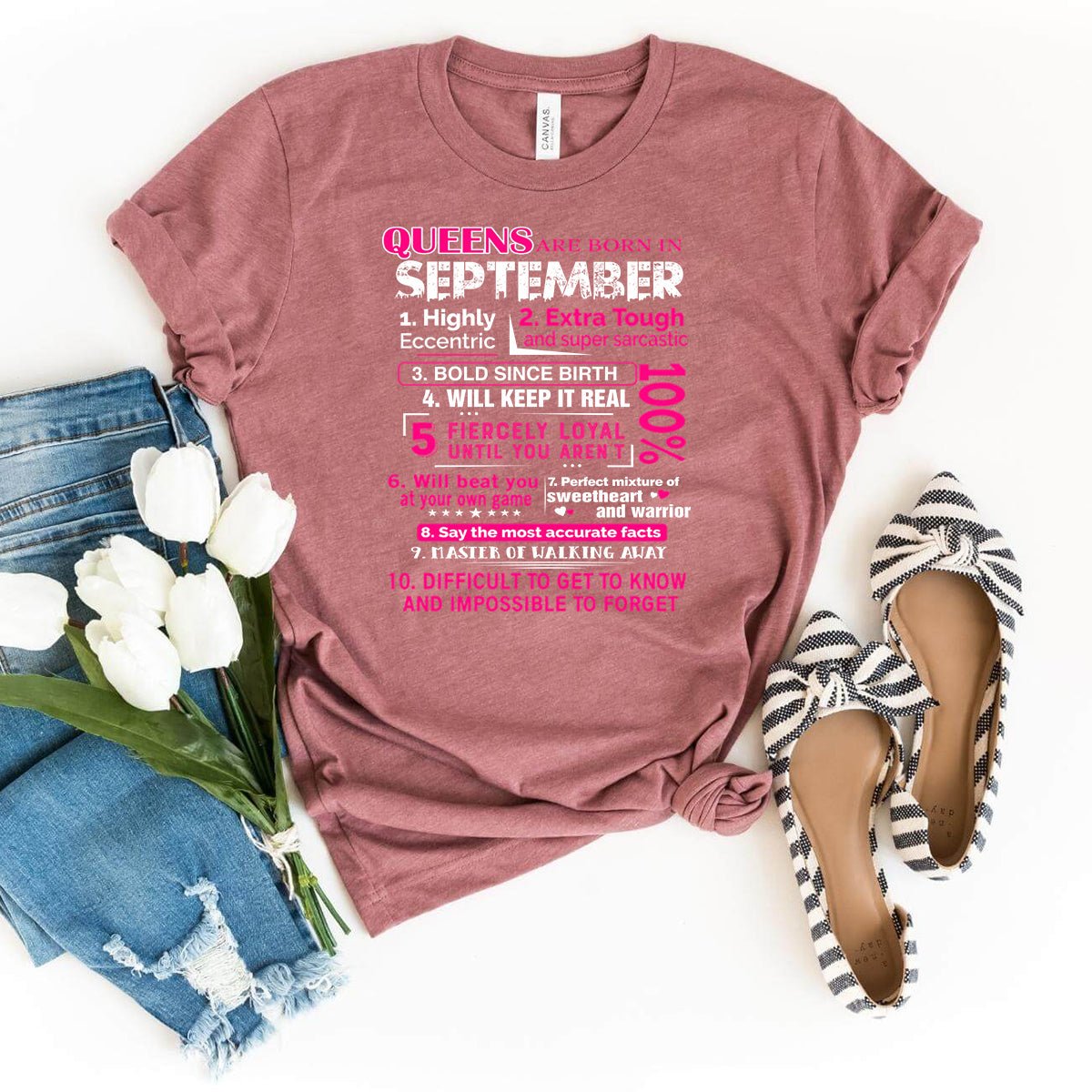 10 Reasons Queens Are Born in September - Birthday Shirt - Bliss Birthday Shirts - Heather Mauve - S