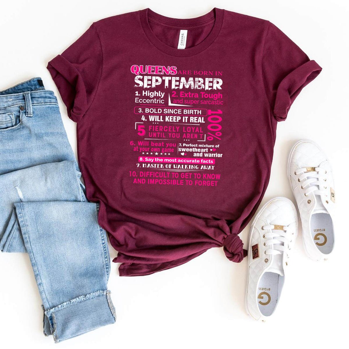 10 Reasons Queens Are Born in September - Birthday Shirt - Bliss Birthday Shirts - Maroon - S