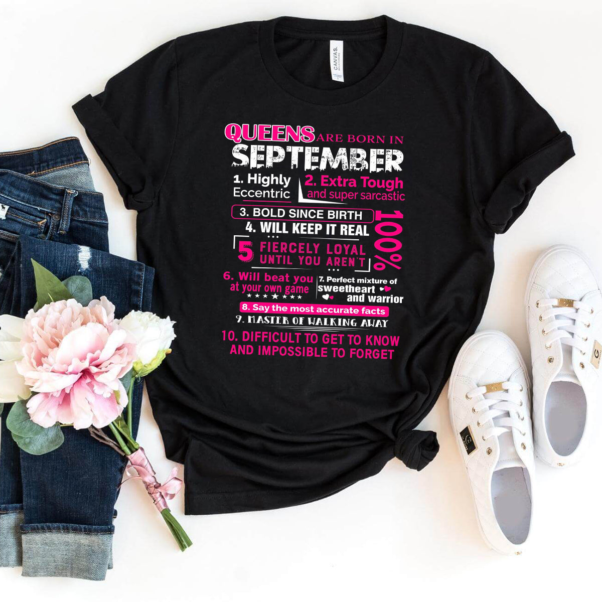 10 Reasons Queens Are Born in September - Birthday Shirt - Bliss Birthday Shirts - Small - Black