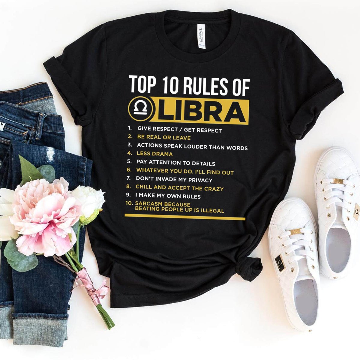 10 Rules of Libra Zodiac Shirt – Ideal Astrological Birthday Gift - Bliss Birthday Shirts - Black - S