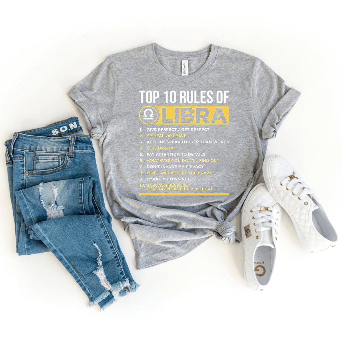 10 Rules of Libra Zodiac Shirt – Ideal Astrological Birthday Gift - Bliss Birthday Shirts - Heather Athletic - S