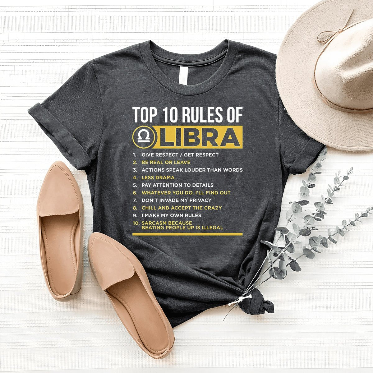 10 Rules of Libra Zodiac Shirt – Ideal Astrological Birthday Gift - Bliss Birthday Shirts - Heather Dark Grey - S