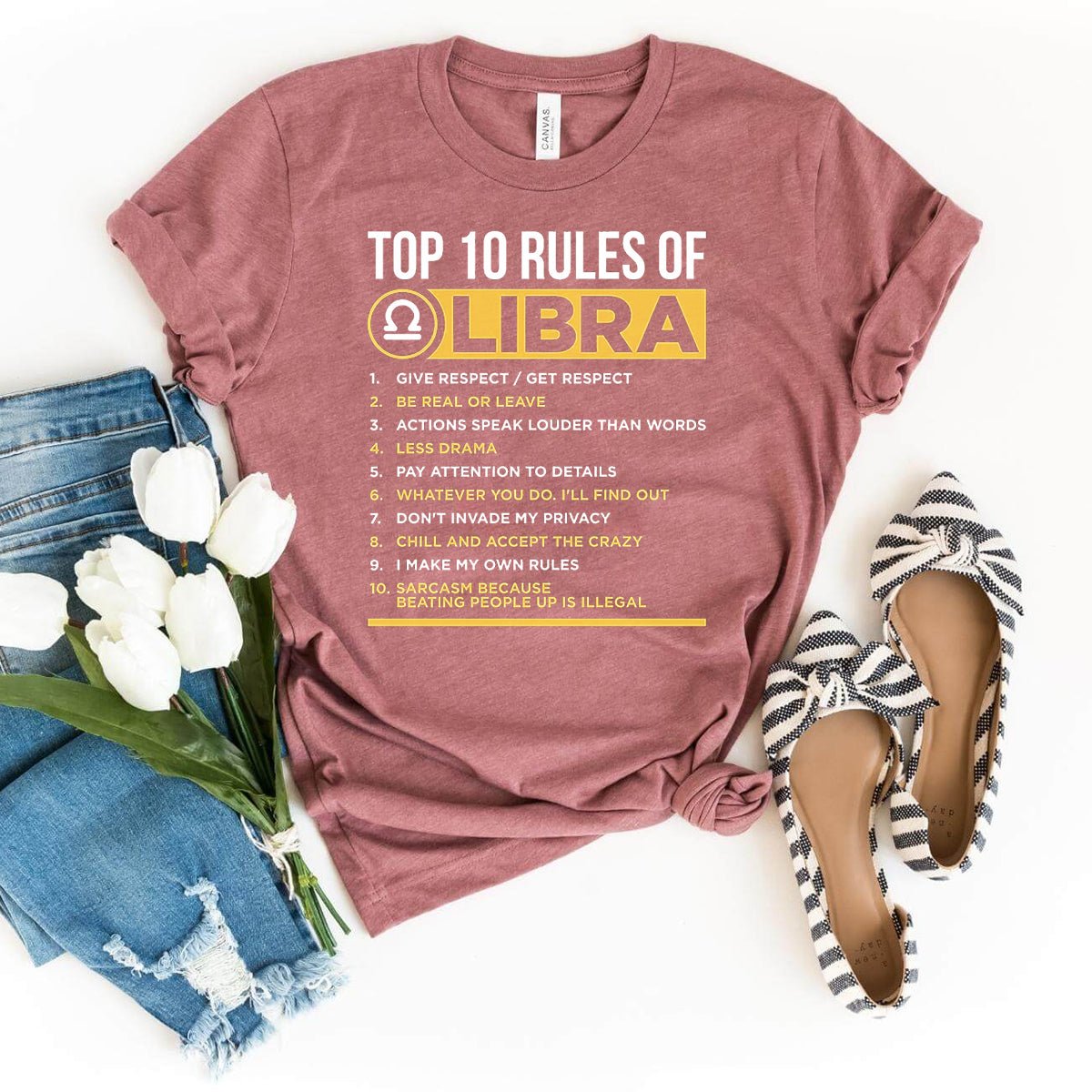 10 Rules of Libra Zodiac Shirt – Ideal Astrological Birthday Gift - Bliss Birthday Shirts - Heather Mauve - S