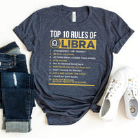 10 Rules of Libra Zodiac Shirt – Ideal Astrological Birthday Gift - Bliss Birthday Shirts - Heather Navy - S