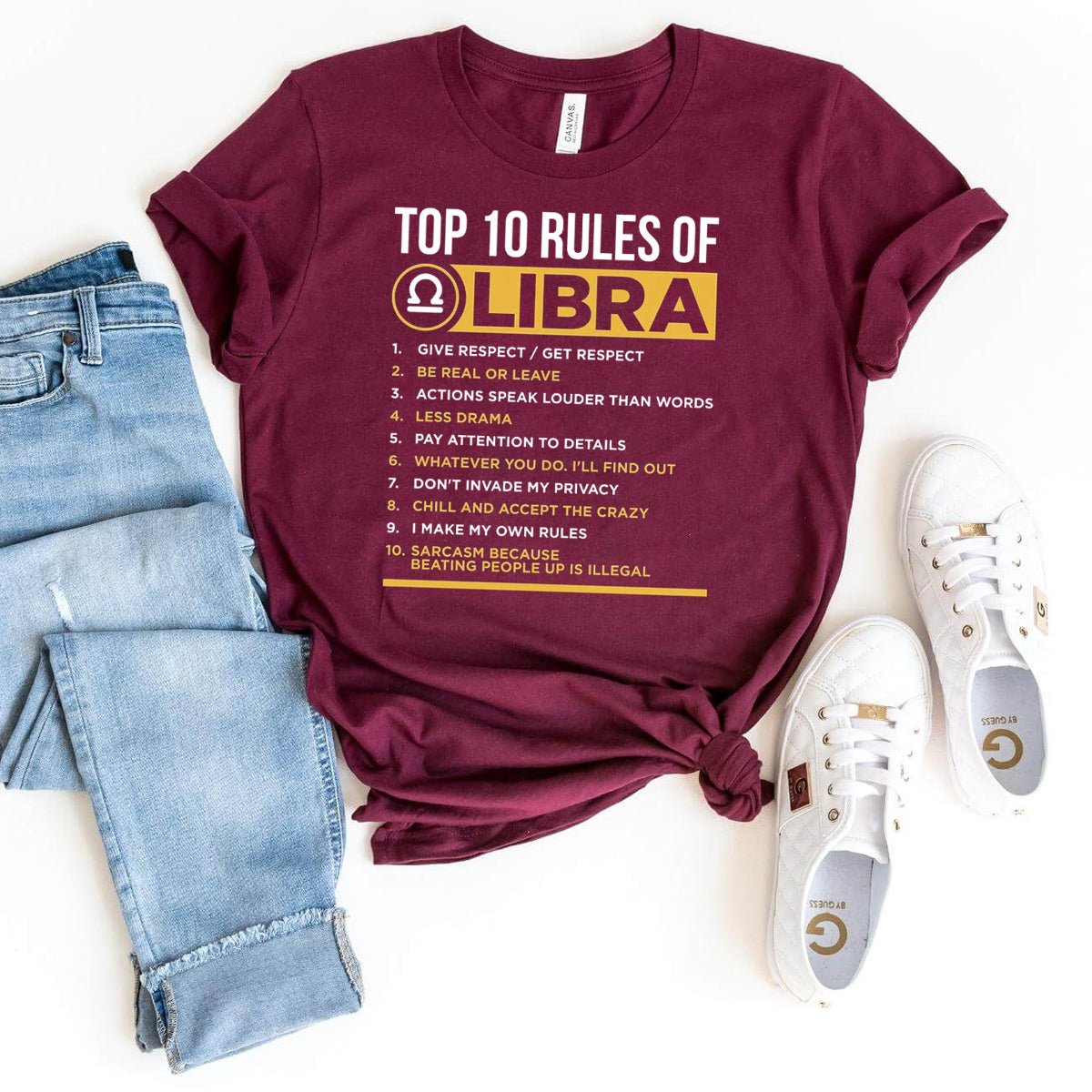 10 Rules of Libra Zodiac Shirt – Ideal Astrological Birthday Gift - Bliss Birthday Shirts - Maroon - S