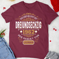 1962 Der Geburt Von Legenden - 2025 design DE - Bliss Birthday Shirts - Maroon - S