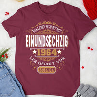 1964 Der Geburt Von Legenden - 2025 design DE - Bliss Birthday Shirts - Maroon - S