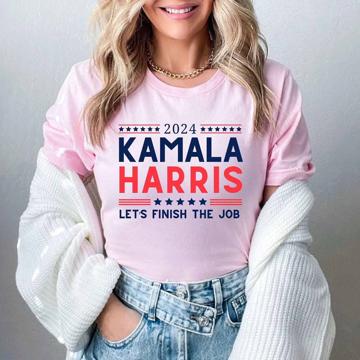 2024 Kamala Harris Let's Finish The Job Shirt - Premium T - Shirt - Bliss Birthday Shirts - S - Pink