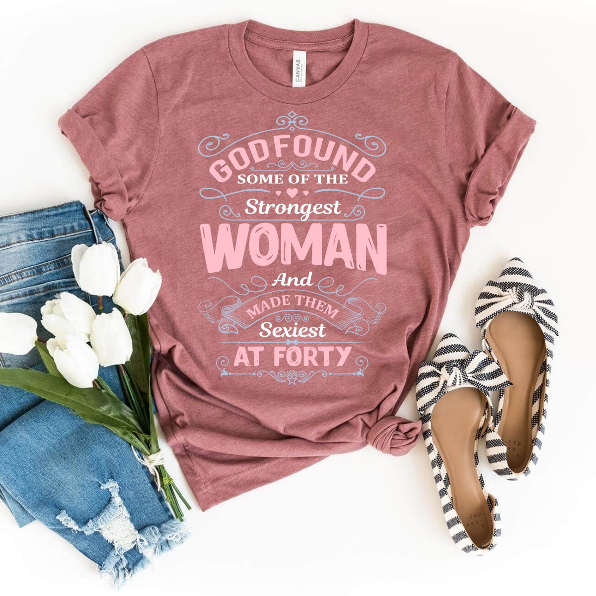 40th Birthday Shirt for Strong Women - Empowering and Stylish Birthday Gift - Bliss Birthday Shirts - Heather Mauve - S