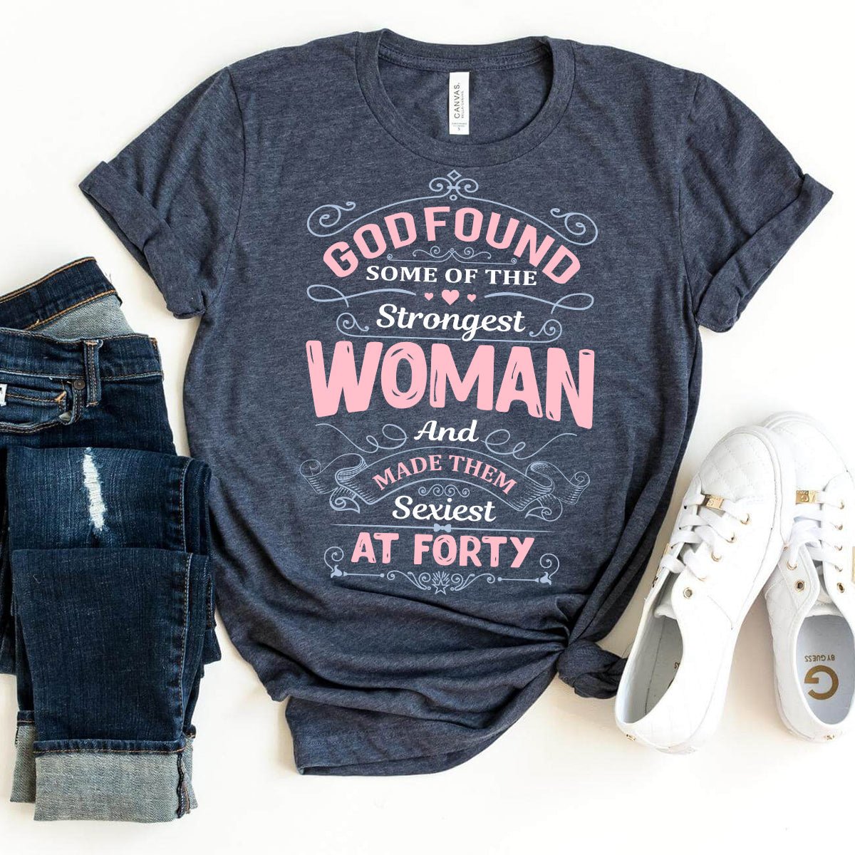 40th Birthday Shirt for Strong Women - Empowering and Stylish Birthday Gift - Bliss Birthday Shirts - Heather Navy - S