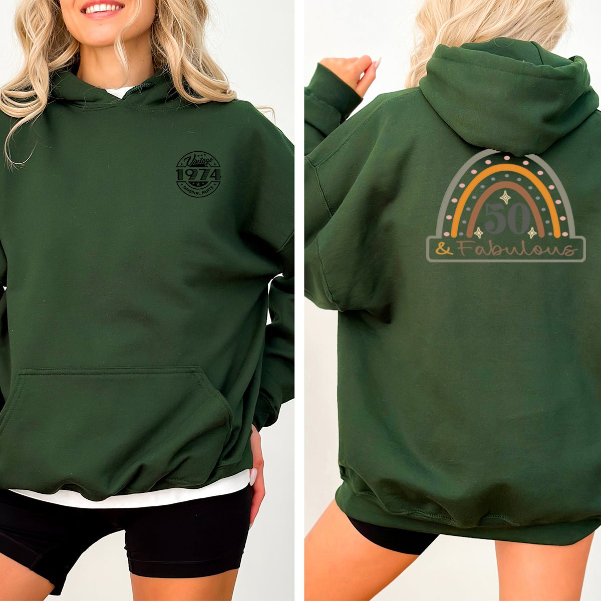 50 & Fabulous 50th Birthday Shirt Hoodie – Celebrate in Style - Bliss Birthday Shirts - Forest Green - S