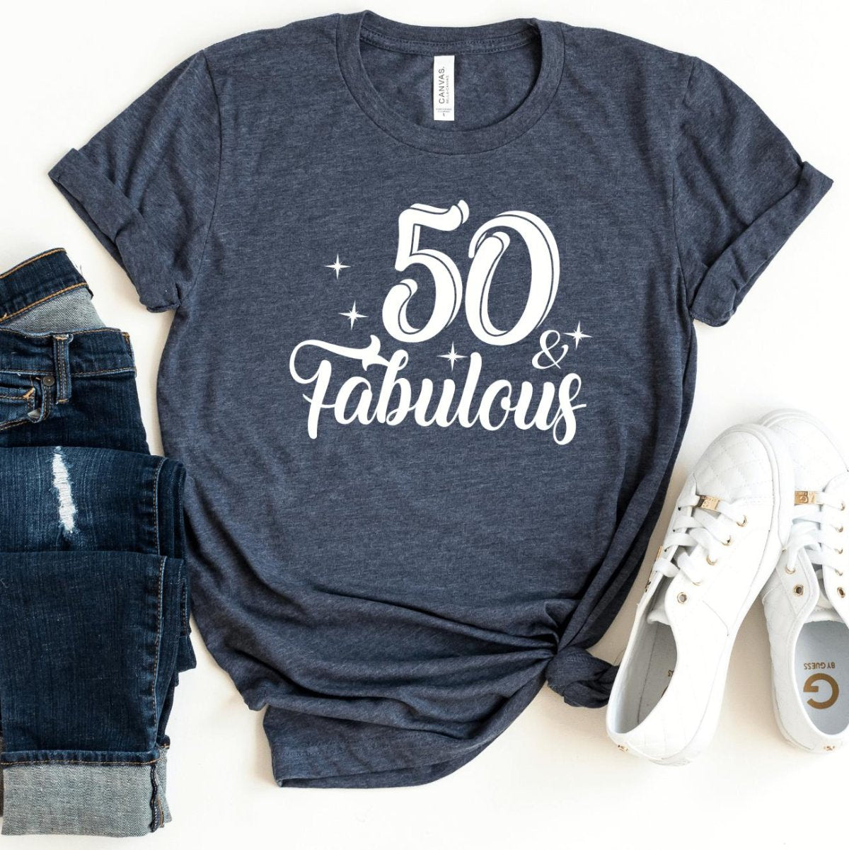 50 & Fabulous Birthday Shirt - Custom T - Shirt - Bliss Birthday Shirts - S - Heather Navy