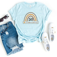 50 & Fabulous Rainbow Birthday Shirt - Custom 50th Birthday T - Shirt - Bliss Birthday Shirts - S - Heather Ice Blue