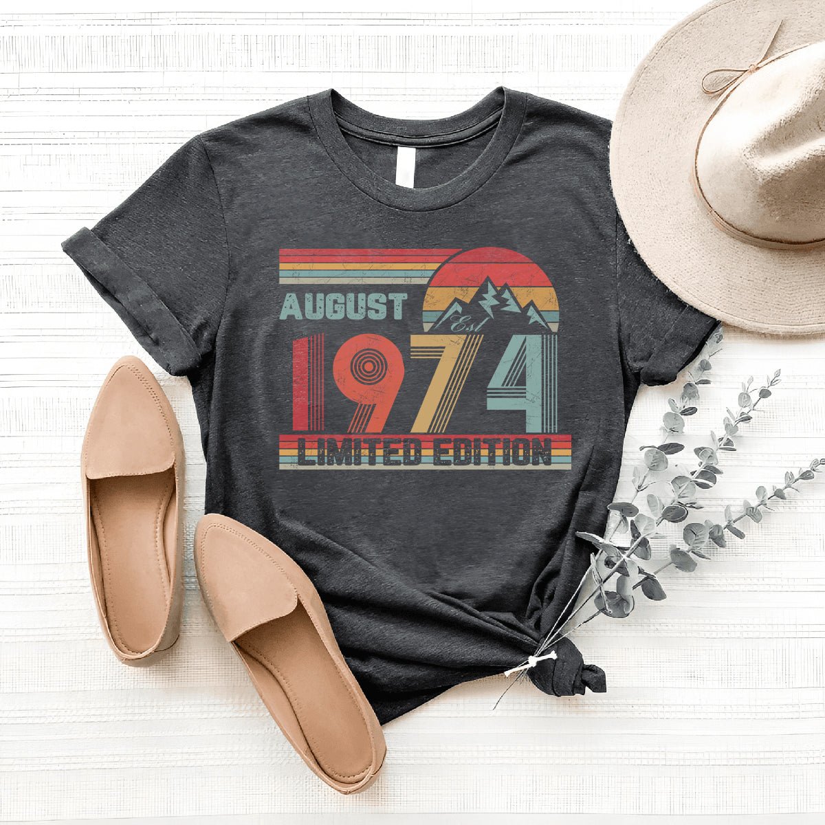 50th - August Birthday Custom Retro Shirt - Bliss Birthday Shirts - S - Grey