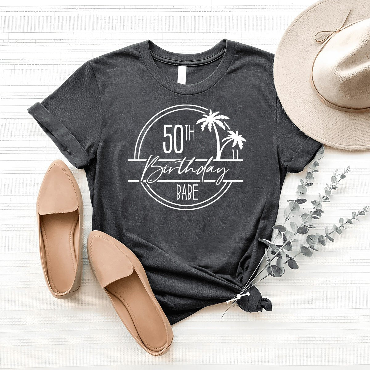 50th Birthday Babe Premium T-Shirt - Celebrate 50 in Style - Bliss Birthday Shirts - Heather Dark Grey - S