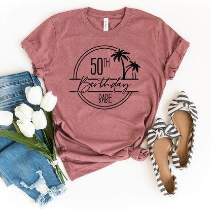 50th Birthday Babe Premium T-Shirt - Celebrate 50 in Style - Bliss Birthday Shirts - Heather Mauve - S