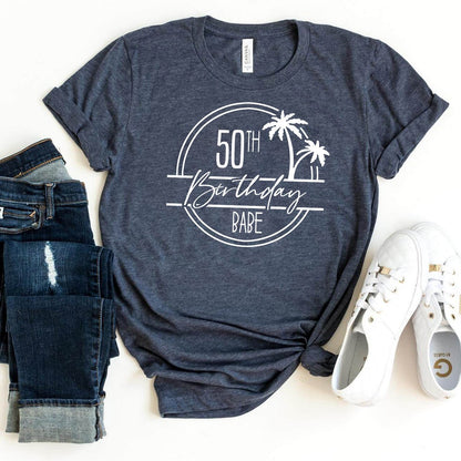 50th Birthday Babe Premium T-Shirt - Celebrate 50 in Style - Bliss Birthday Shirts - Heather Navy - S