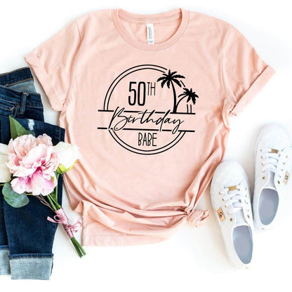 50th Birthday Babe Premium T-Shirt - Celebrate 50 in Style - Bliss Birthday Shirts - Heather Peach - S