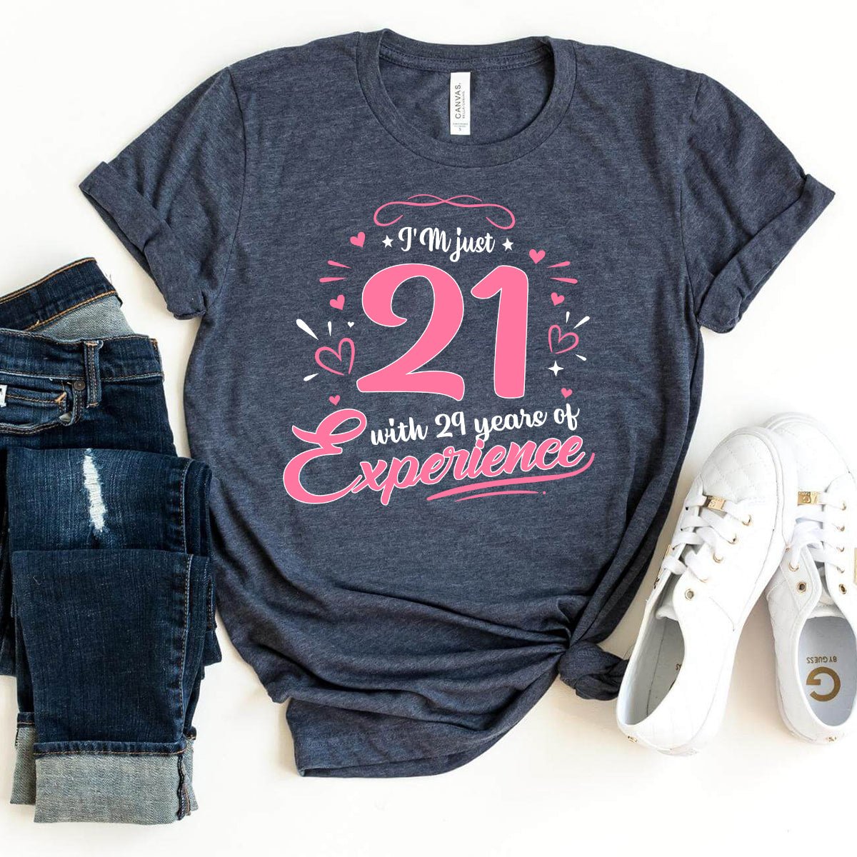 50th Birthday Shirt - I'm 21 with 29 Years of Experience Premium T Shirt - Bliss Birthday Shirts - Heather Navy - S