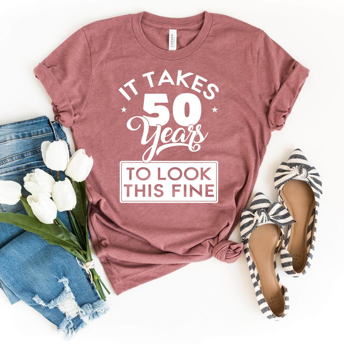 50th Birthday Shirt - It Takes 50 Years to Look This Fine Tee for Women - Bliss Birthday Shirts - Heather Mauve - S