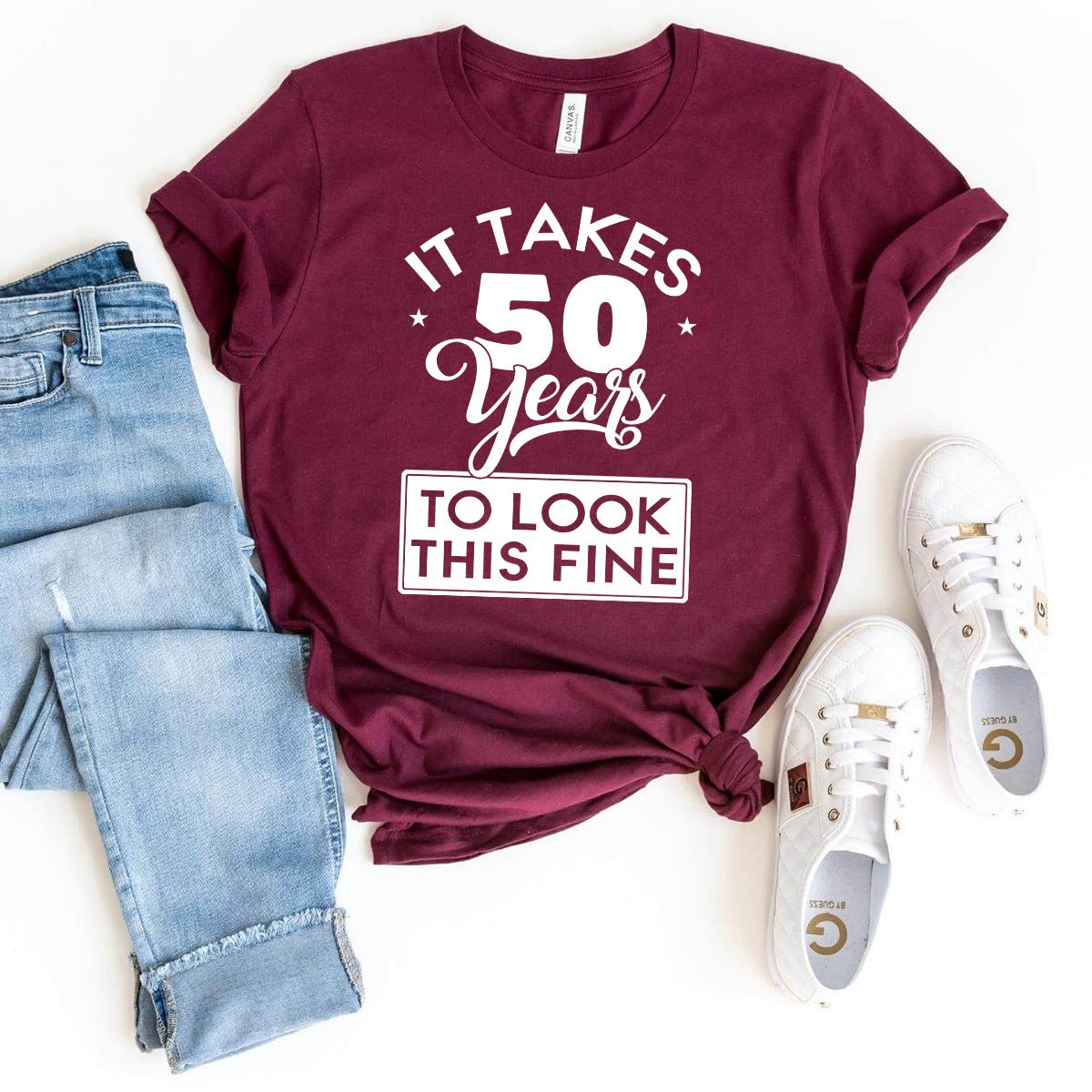 50th Birthday Shirt - It Takes 50 Years to Look This Fine Tee for Women - Bliss Birthday Shirts - Maroon - S