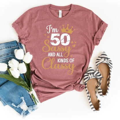 50th Birthday Shirt - Sassy and Classy Birthday Tee for Women - Bliss Birthday Shirts - Heather Mauve - S