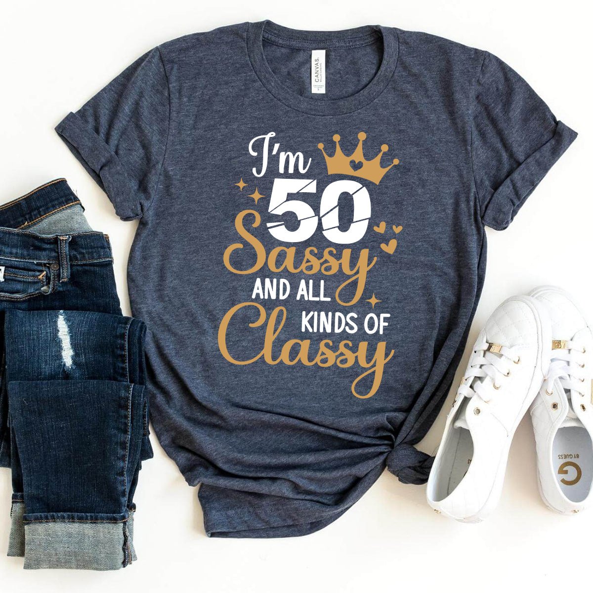 50th Birthday Shirt - Sassy and Classy Birthday Tee for Women - Bliss Birthday Shirts - Heather Navy - S