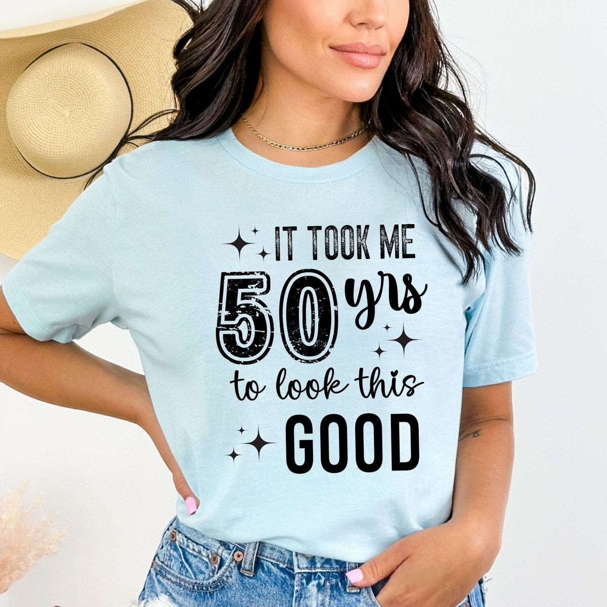 50th Birthday T - Shirt - Funny Design - Took Me 50 Years to Look This Good - Bliss Birthday Shirts - S - Heather Ice Blue