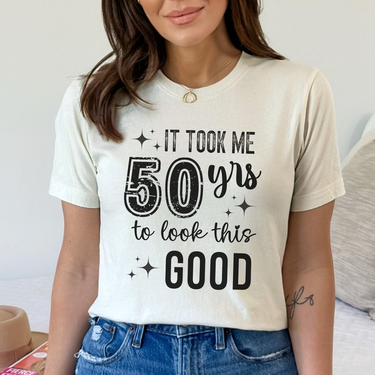 50th Birthday T - Shirt - Funny Design - Took Me 50 Years to Look This Good - Bliss Birthday Shirts - S - Natural