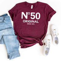 50th Birthday T-Shirt - No. 50 Design - Celebrate in Style - Bliss Birthday Shirts - Maroon - S