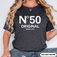 50th Birthday T - Shirt - No. 50 Design - Celebrate in Style - Bliss Birthday Shirts - S - Dark Grey Heather