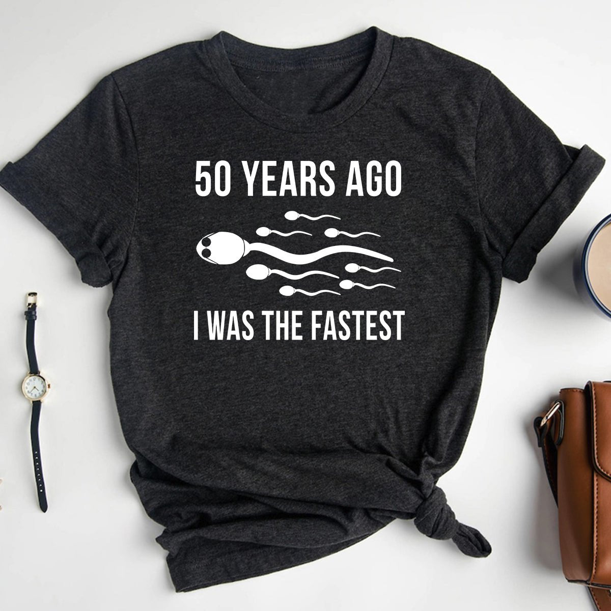 50th Shirt – Fastest 50 Years Ago, Still Going Strong - Bliss Birthday Shirts - Heather Dark Grey - S