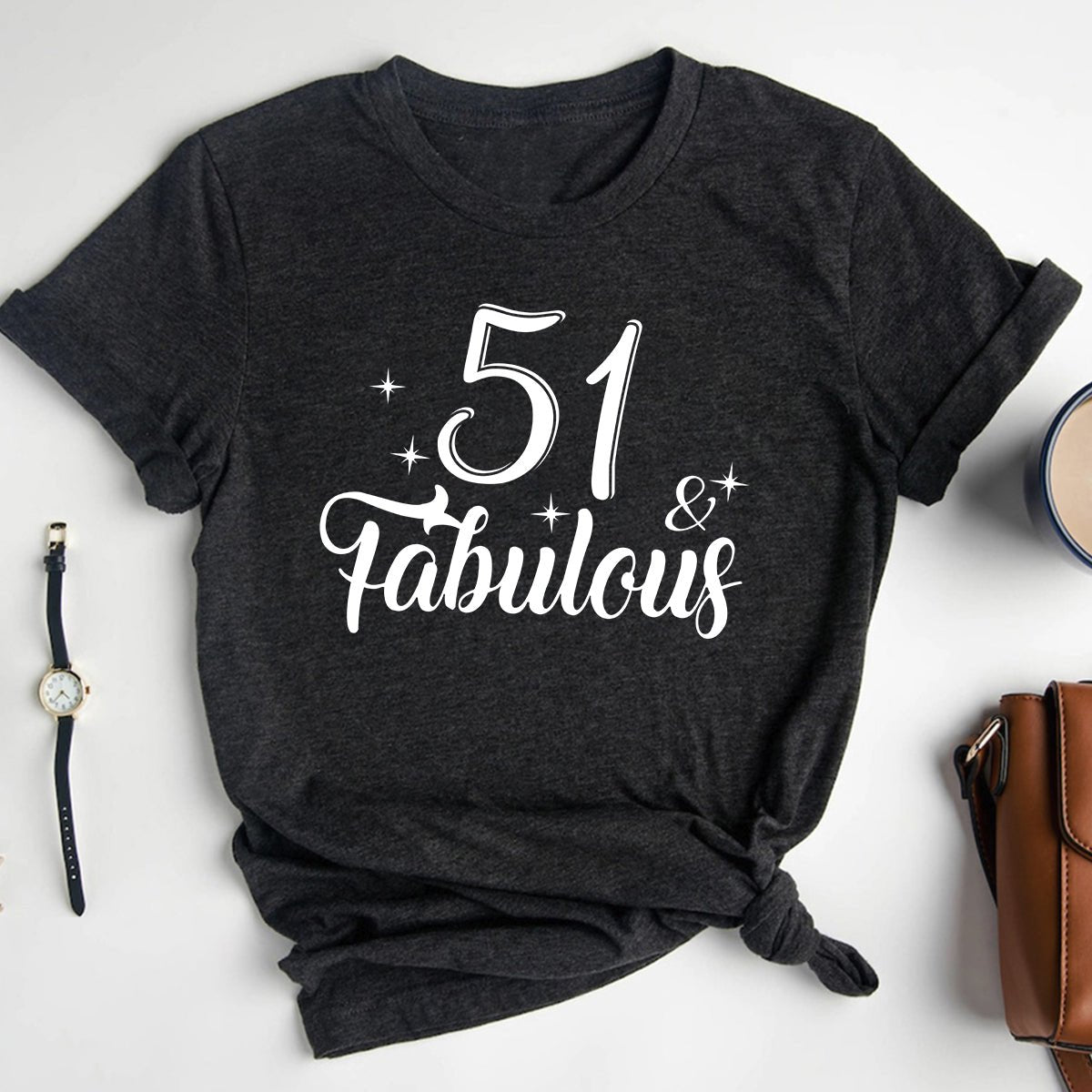 51 & Fabulous Birthday Shirt - Custom T-Shirt - Bliss Birthday Shirts - Heather Dark Grey - S