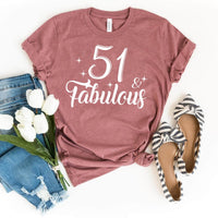 51 & Fabulous Birthday Shirt - Custom T-Shirt - Bliss Birthday Shirts - Heather Mauve - S