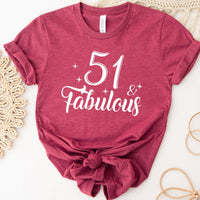 51 & Fabulous Birthday Shirt - Custom T-Shirt - Bliss Birthday Shirts - Heather Raspberry - S