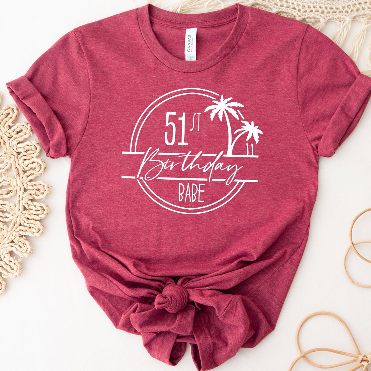 51st Birthday Babe Premium T-Shirt - Celebrate 51 in Style - Bliss Birthday Shirts - Heather Rasp Berry - S