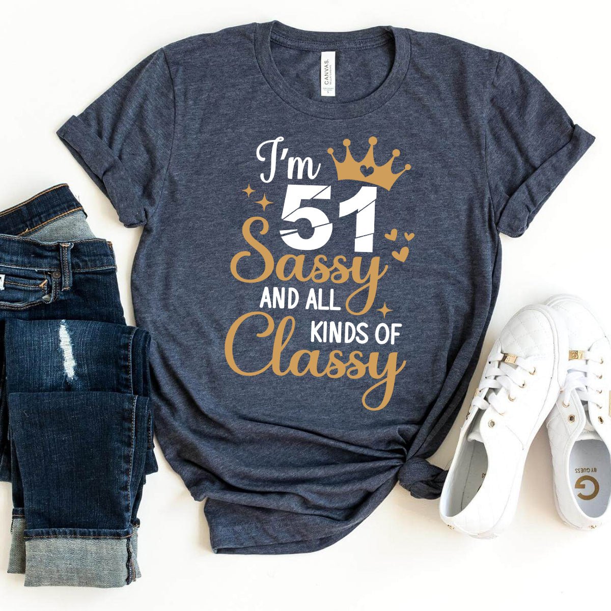 51st Birthday Shirt - Stylish Sassy Birthday Tee for Women - Bliss Birthday Shirts - Heather Navy - S