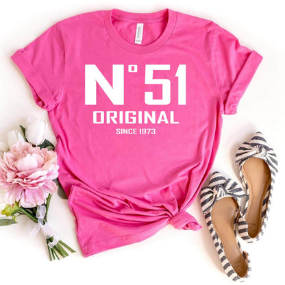 51st Birthday T-Shirt - No. 51 Design Original - Bliss Birthday Shirts - Charity Pink - S