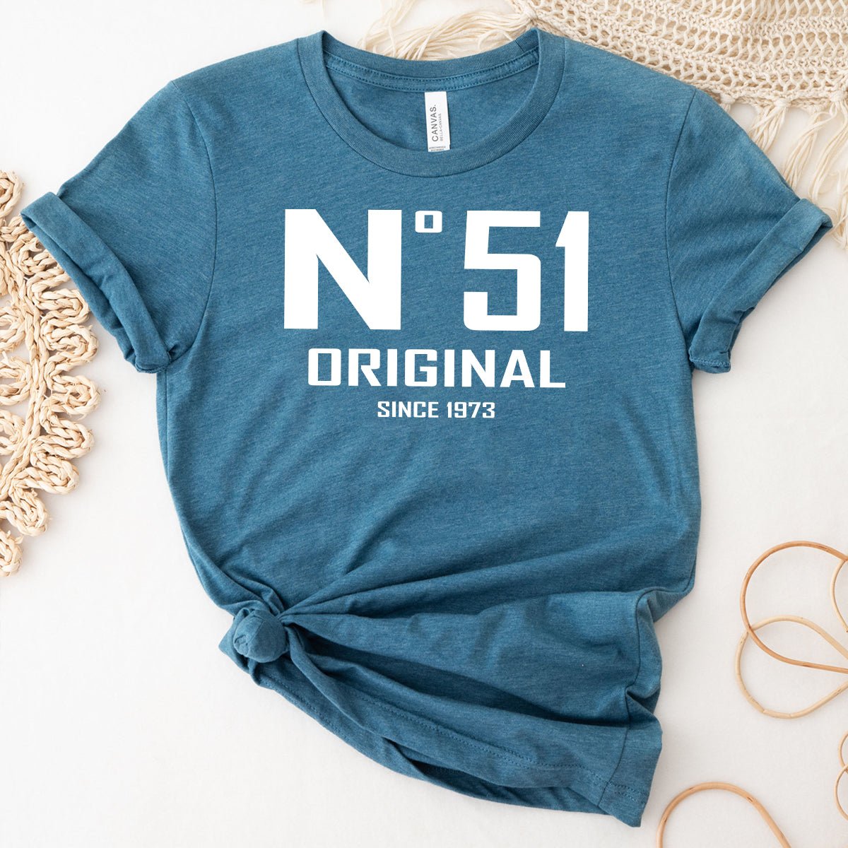 51st Birthday T-Shirt - No. 51 Design Original - Bliss Birthday Shirts - Heather Deep Teal - S