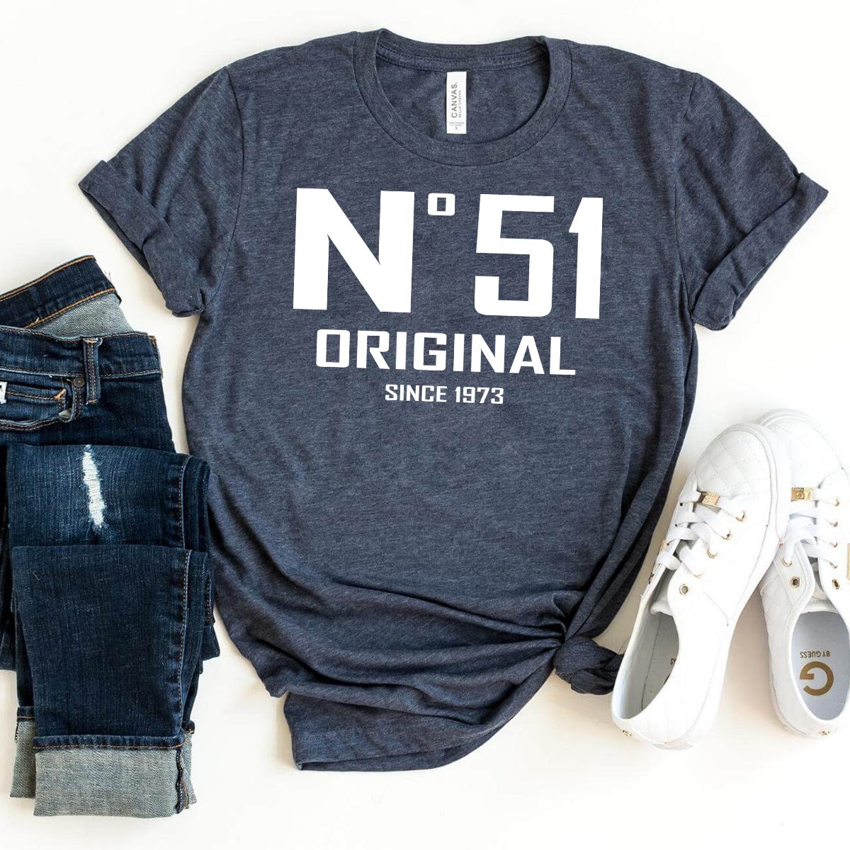 51st Birthday T-Shirt - No. 51 Design Original - Bliss Birthday Shirts - Heather Navy - S