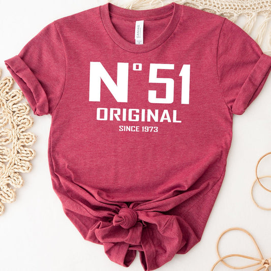 51st Birthday T-Shirt - No. 51 Design Original - Bliss Birthday Shirts - Heather Raspberry - S