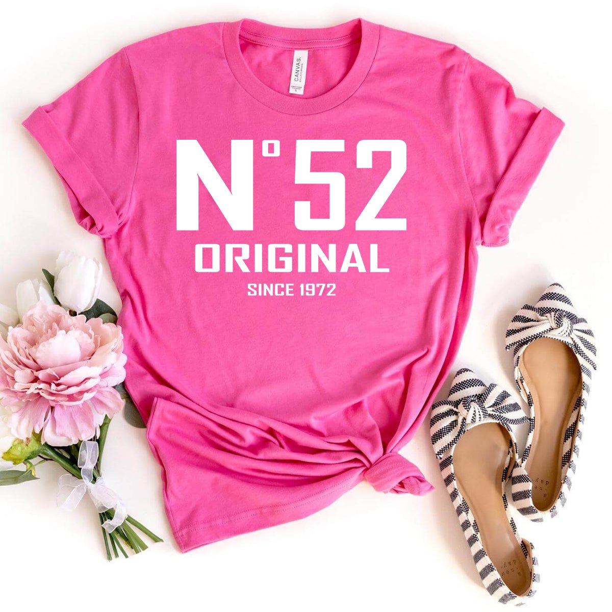 52nd Birthday T-Shirt - No. 52 Design Original - Bliss Birthday Shirts - Charity Pink - S