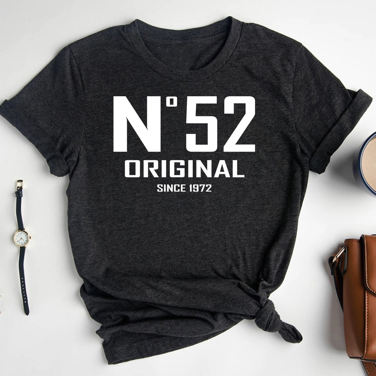 52nd Birthday T-Shirt - No. 52 Design Original - Bliss Birthday Shirts - Dark Grey Heather - S