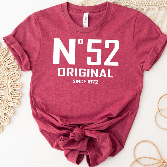 52nd Birthday T-Shirt - No. 52 Design Original - Bliss Birthday Shirts - Heather Raspberry - S