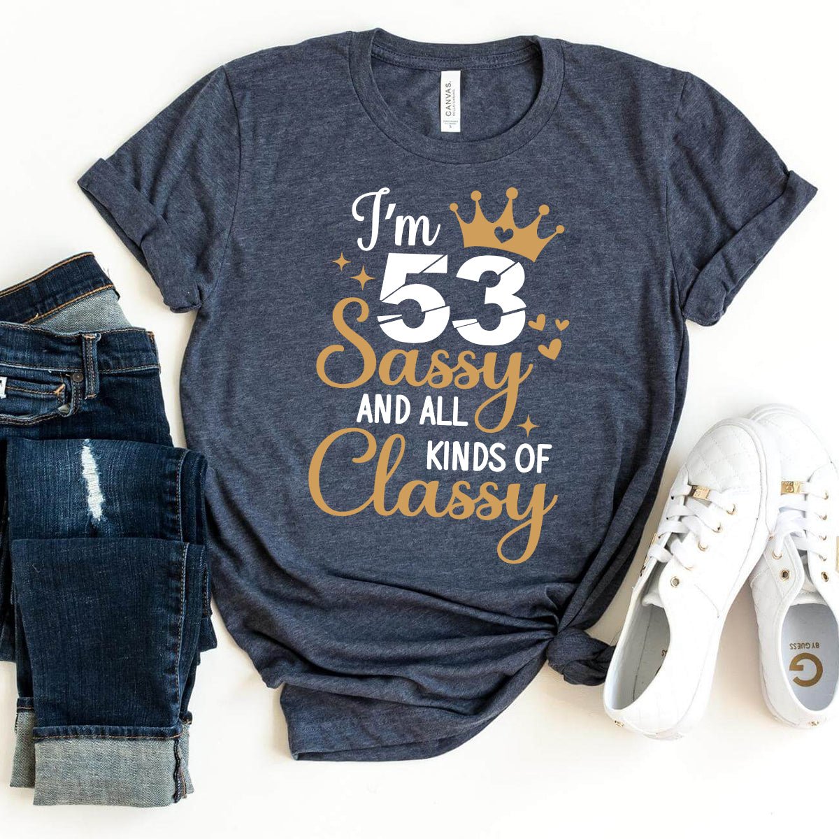 53rd Birthday Shirt - Elegant Sassy Birthday Tee for Women - Bliss Birthday Shirts - Heather Navy - S