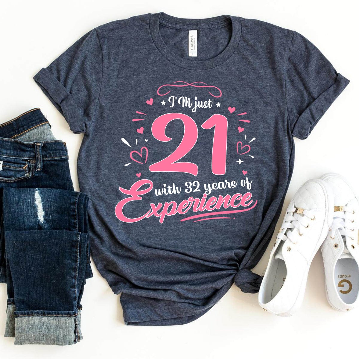 53rd Birthday Shirt - I'm 21 with 32 Years of Experience Premium T Shirt - Bliss Birthday Shirts - Heather Navy - S